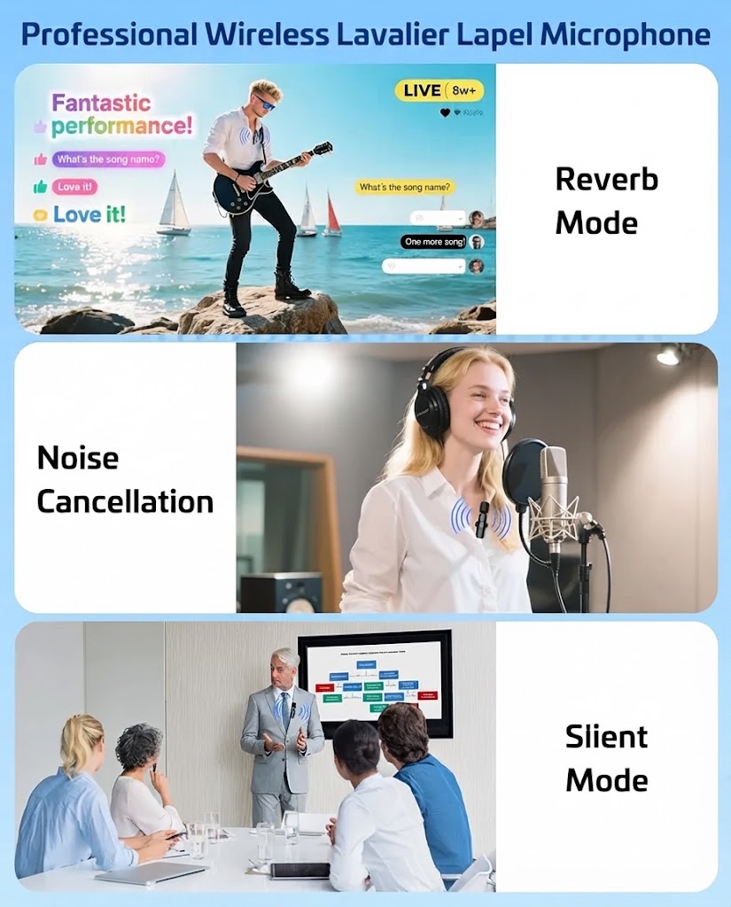 K11 Dual Wireless Lavalier Microphone for iPhone & Android – Dual Clip-On Bluetooth Mic, 2-Person Wireless Microphone with Reverb, Noise Reduction, Clear Sound for TikTok, YouTube, Vlogging, Podcast & Interviews
