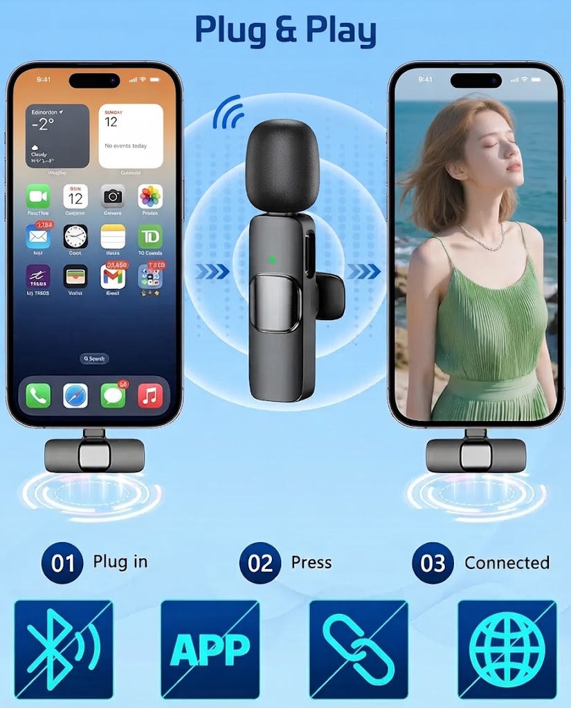 K11 Dual Wireless Lavalier Microphone for iPhone & Android – Dual Clip-On Bluetooth Mic, 2-Person Wireless Microphone with Reverb, Noise Reduction, Clear Sound for TikTok, YouTube, Vlogging, Podcast & Interviews