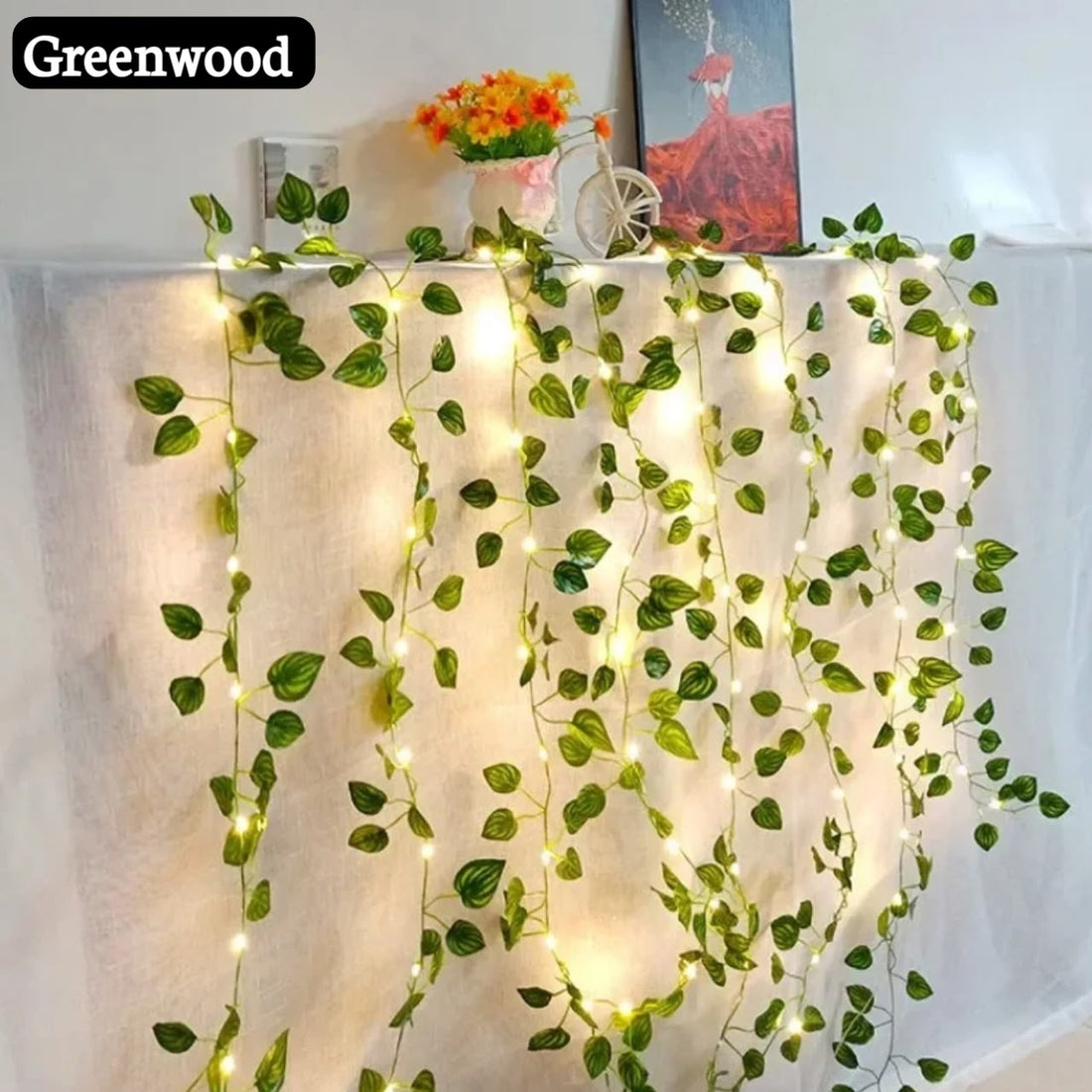 Artificial Plant Leaves Bail With 7 Ft LED Fairy Lights Battery Operated And 7 Ft Bail Leaf Lights For Room Decoration Wall Hanging Flowers