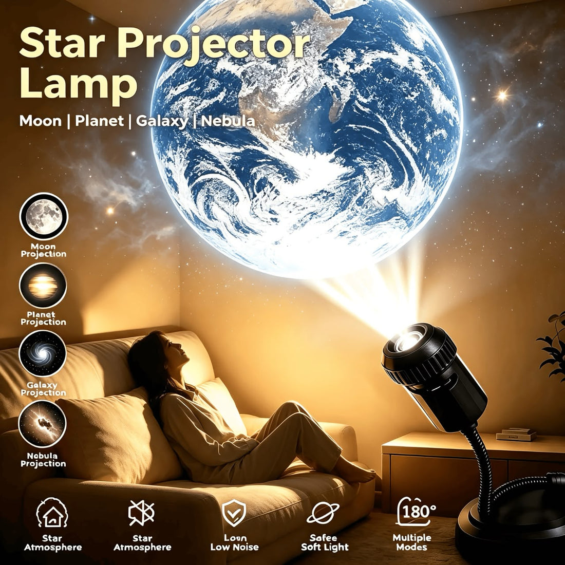 USB Ceiling Moon Earth Projection Atmosphere Light Starry Sky Lamp - 6 Lenses