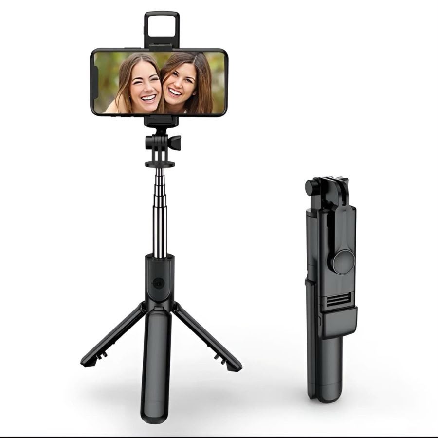 R1S 3-In-1 Selfie Stick Tripod With LED Light & Bluetooth Remote