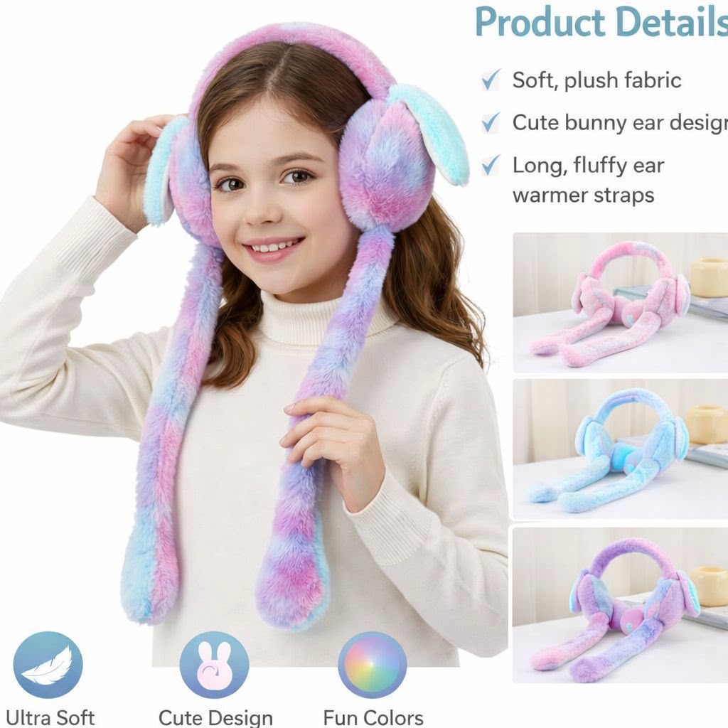 Soft Plush Bunny Ear Design Winter Earmuffs