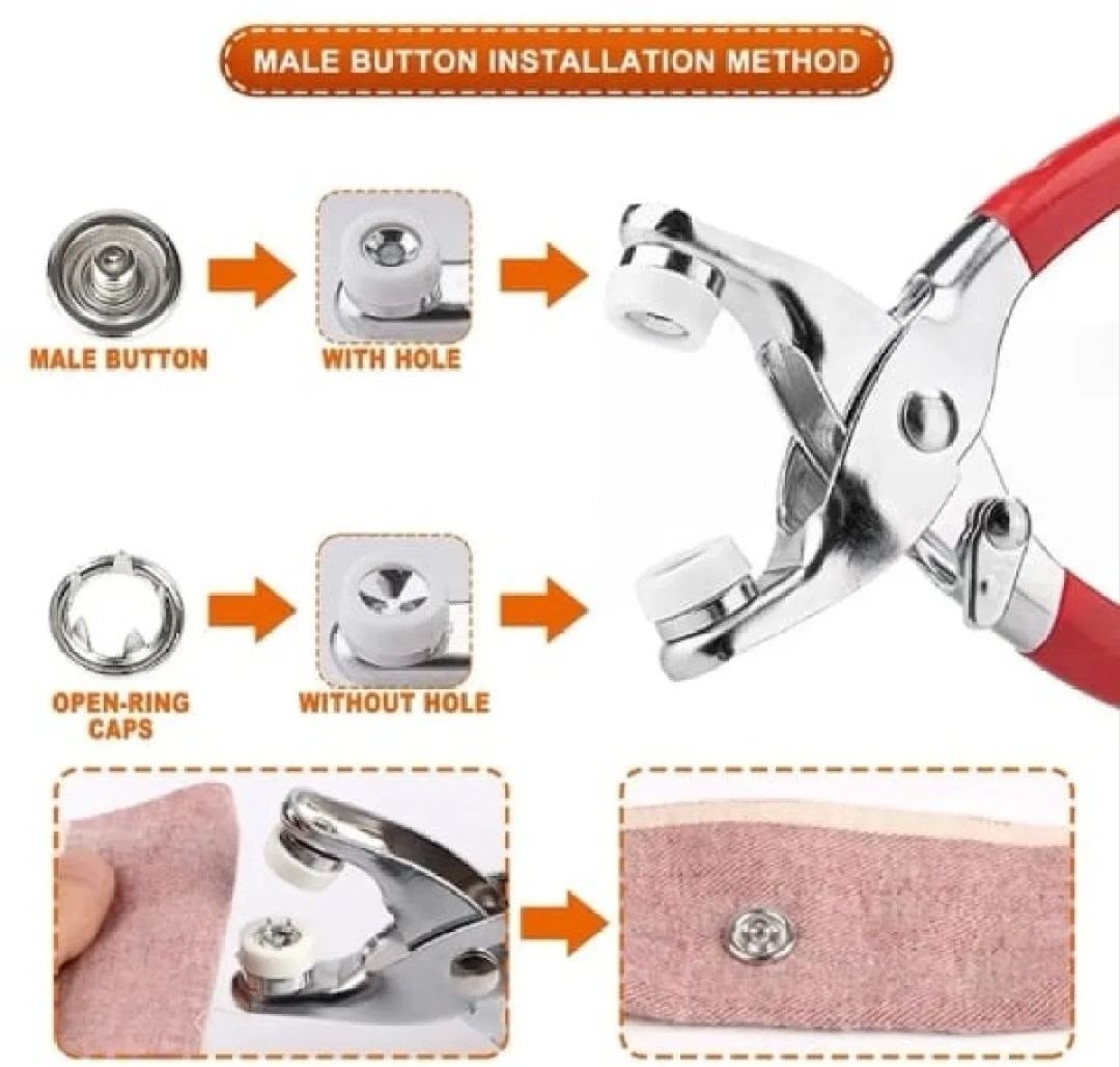 Snap Fastener Pliers With 50 Buttons Set With Lock In Metal