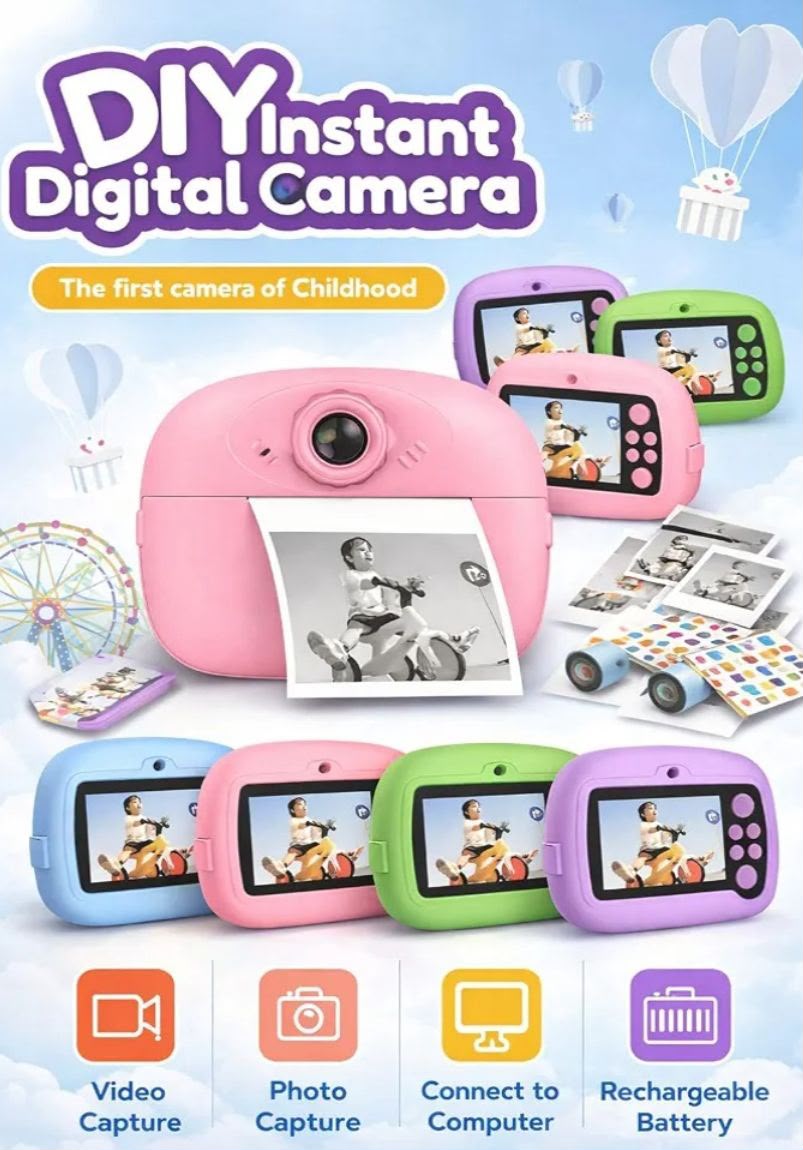 Kids DIY Instant Digital Camera With Photo Printing (Random Color)