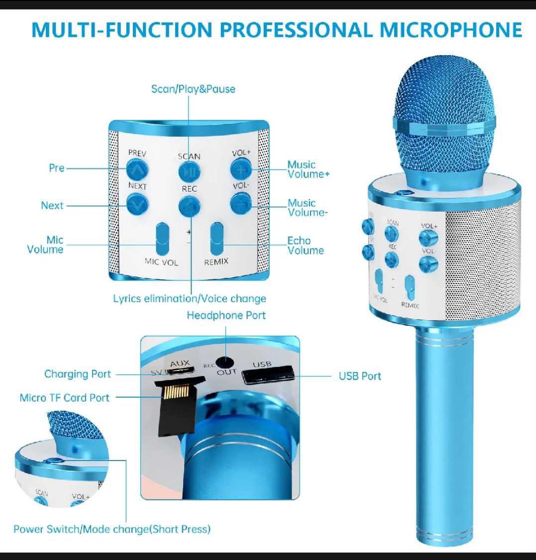 Kids Microphone For Singing, Wireless Bluetooth Karaoke Microphone & Speaker